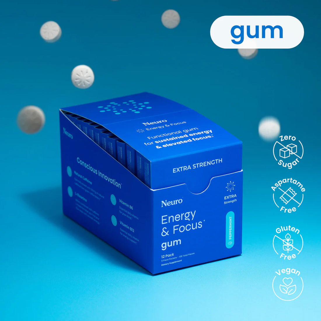 Neuro Extra Strength Energy & Focus™ Gum (Peppermint)