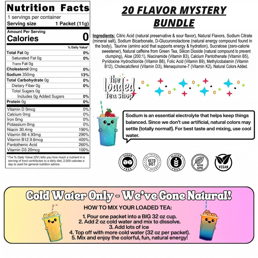 The Loaded Tea Shop Functional Energy Tea Packs (5 Flavor Mystery Bundle)