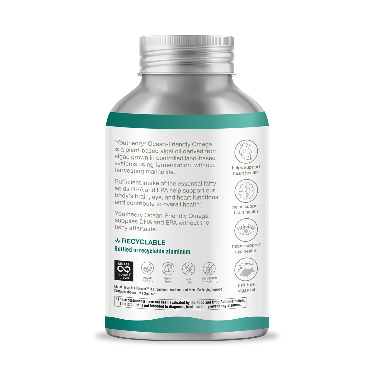 Youtheory® Ocean-Friendly Omega - Vegan Algae Omega 3 Softgel - with EPA & DHA - Heart, Eye & Brain Health