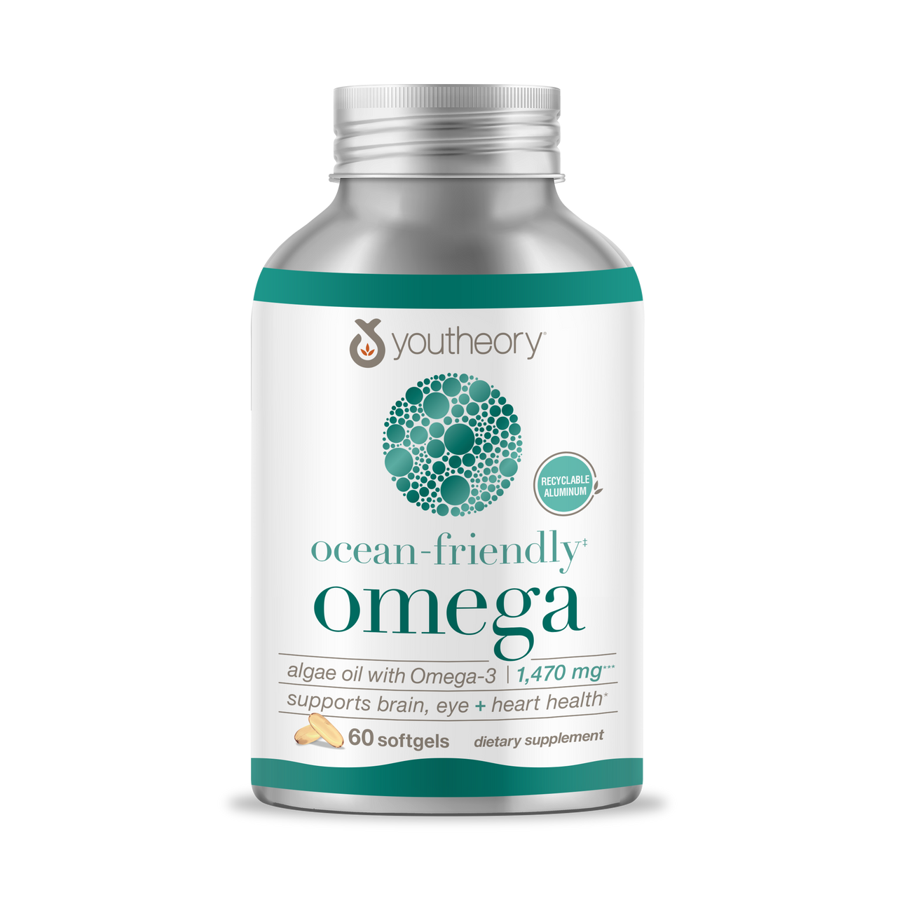 Youtheory® Ocean-Friendly Omega - Vegan Algae Omega 3 Softgel - with EPA & DHA - Heart, Eye & Brain Health