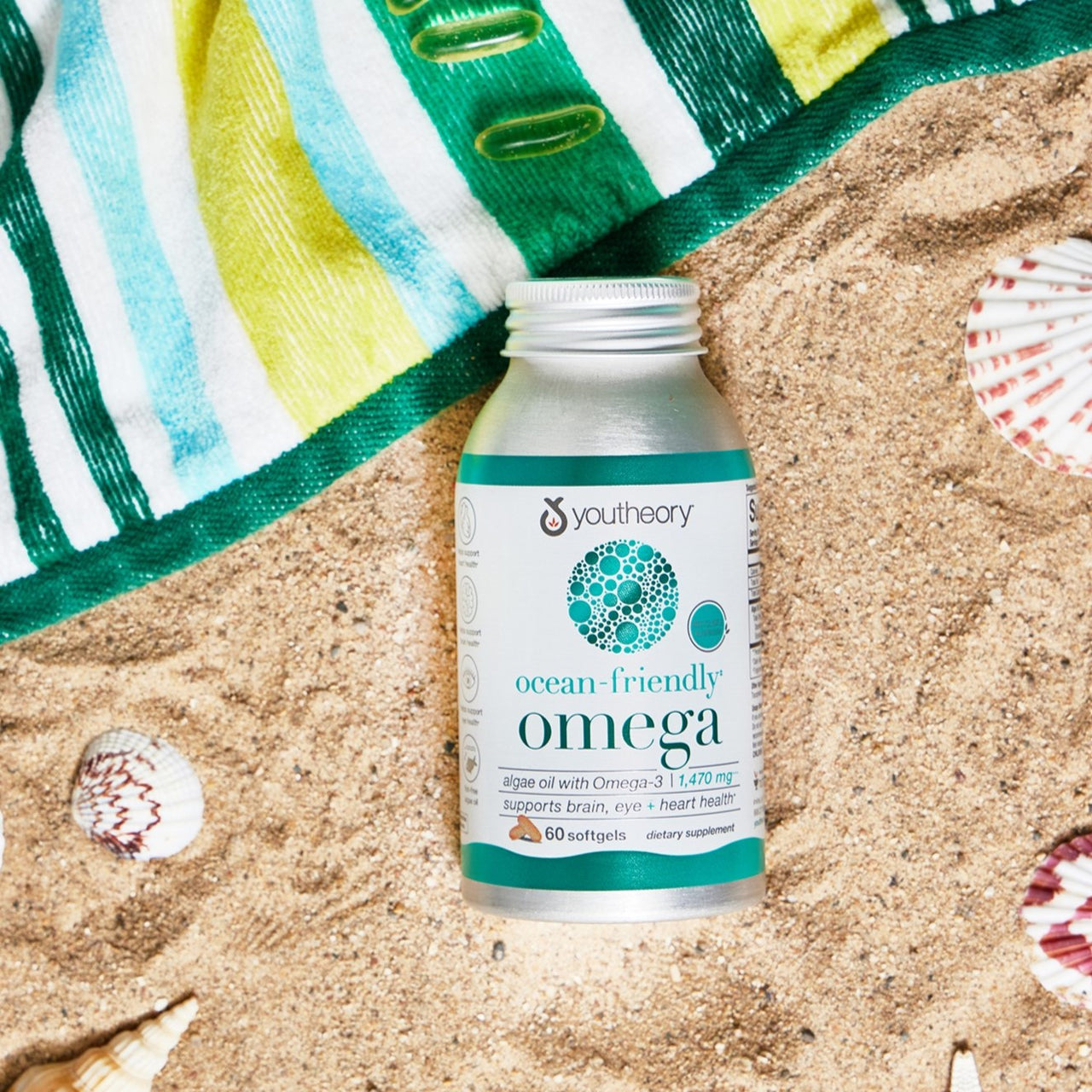 Youtheory® Ocean-Friendly Omega - Vegan Algae Omega 3 Softgel - with EPA & DHA - Heart, Eye & Brain Health
