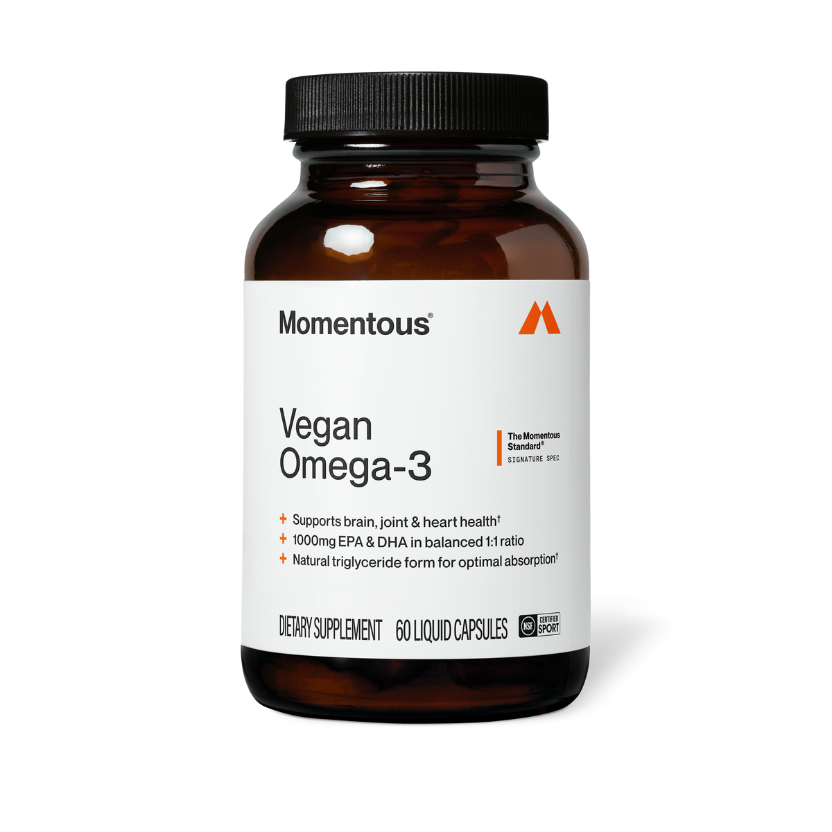 Momentous Vegan Omega-3 1,000 mg EPA + DHA | 60 Liquid Capsules — front product image