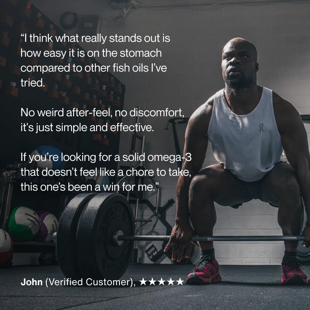 Customer testimonial for Momentous Omega-3 fish oil supplement