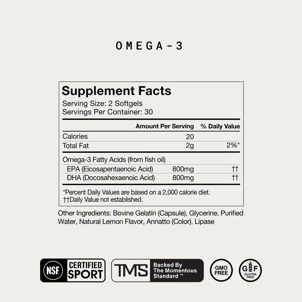 Momentous Omega-3 supplement facts and nutrition information label