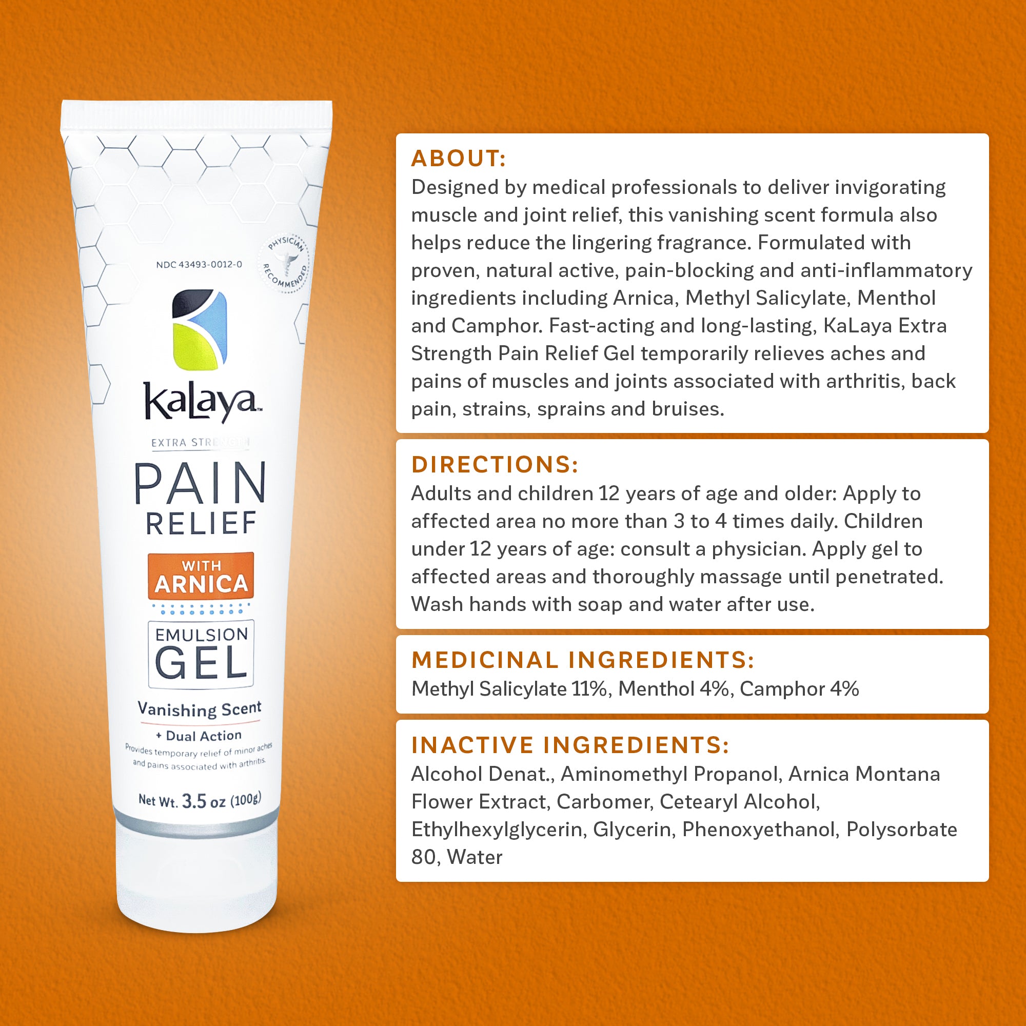 KaLaya Extra Strength Pain Relief Gel with Arnica (3.5 oz)