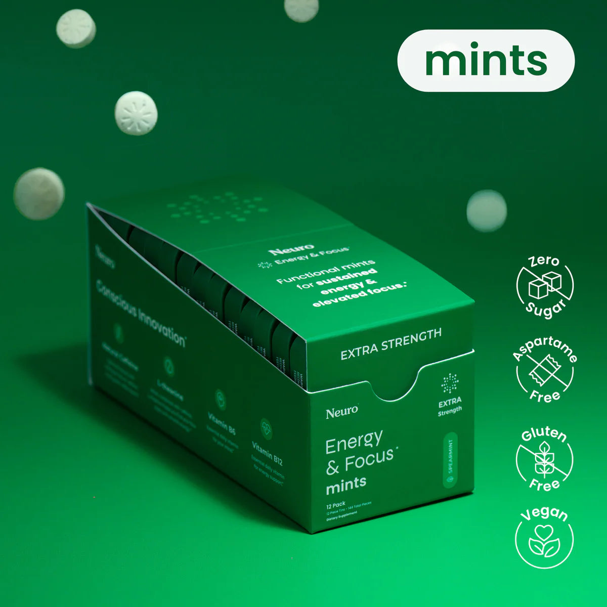 Neuro Energy & Focus Mints (Spearmint) - 6 & 12 Pack - HSA/FSA