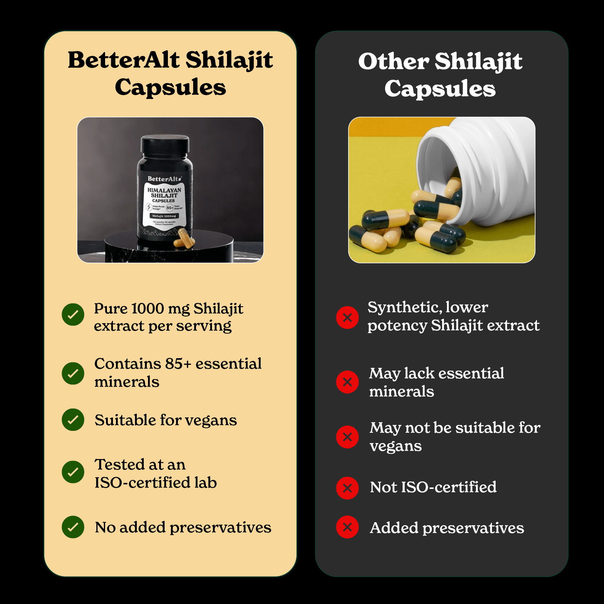 BetterAlt Pure Himalayan Shilajit Capsules for Energy & Stamina (1000mg)