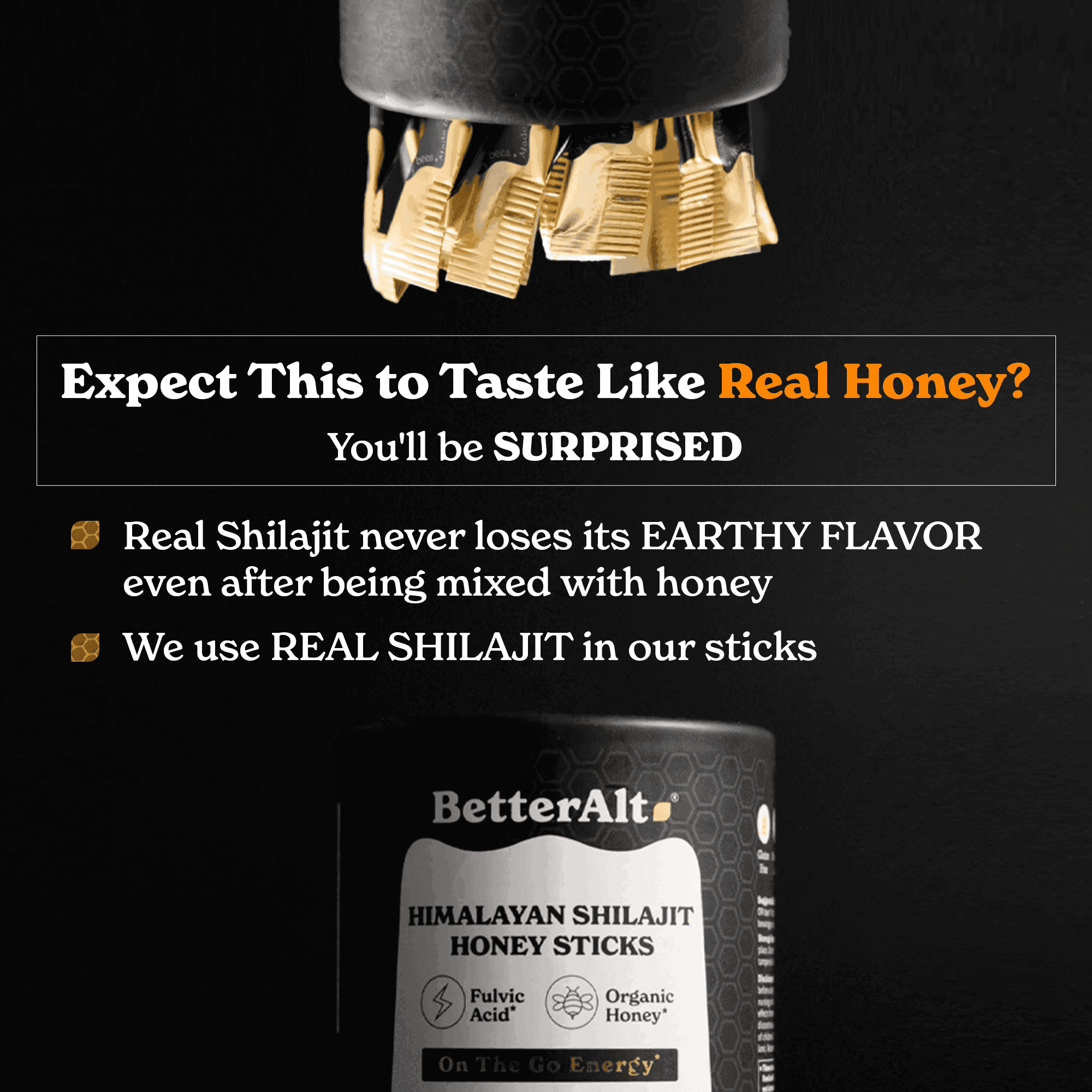 BetterAlt GOLD+ Pure Himalayan Shilajit Honey Sticks (Classic)