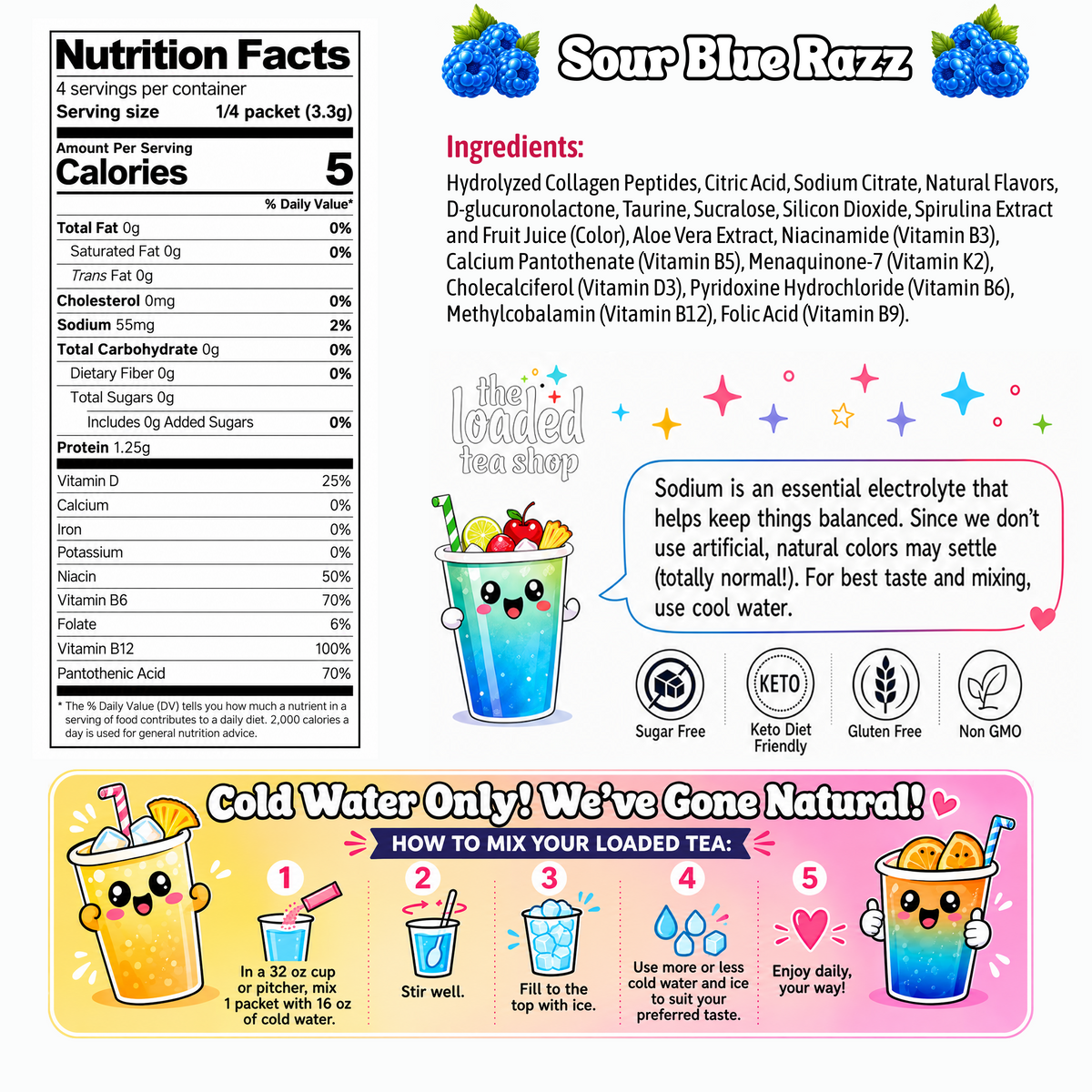Sour Blue Razz Caffeine-Free nutrition facts and ingredients