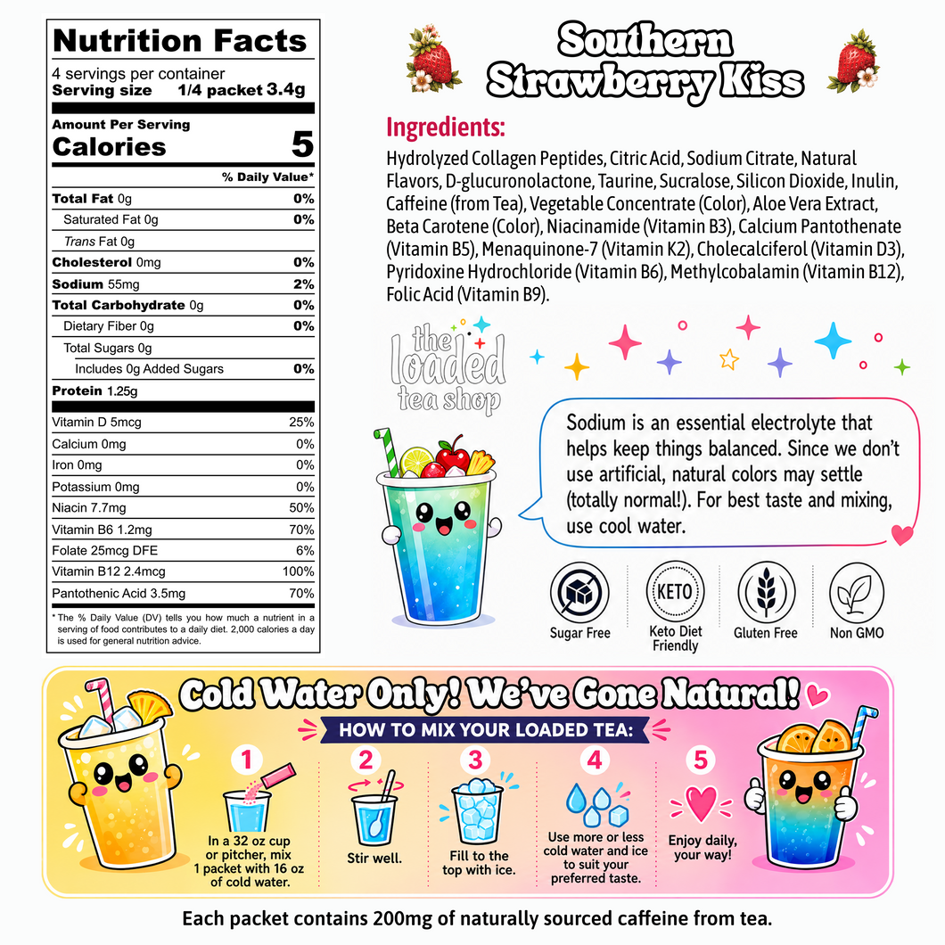 The Loaded Tea Shop Functional Energy Tea Packs (Southern Strawberry Kiss)