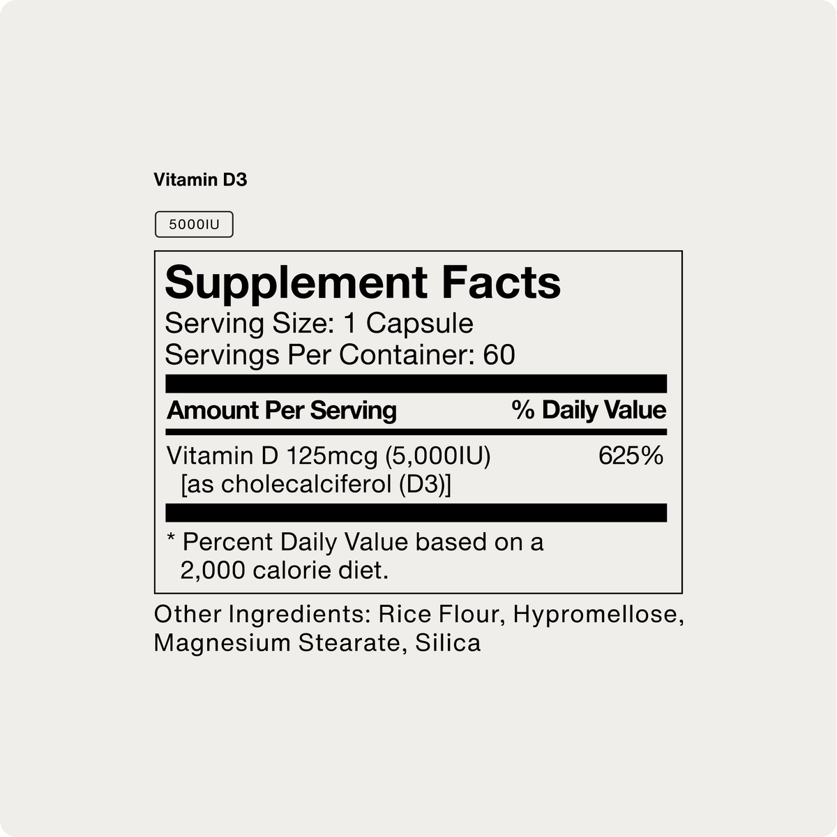 Momentous Vitamin D3 5000 IU, Bone & Immune Support | 60 Capsules — Supplement Facts and ingredients