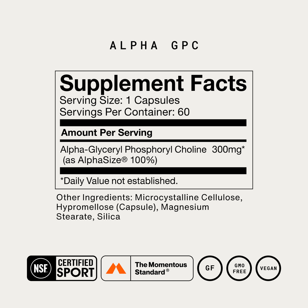 Momentous Alpha GPC 300 mg with AlphaSize®, Cognitive Support | 60 Capsules — Supplement Facts and ingredients