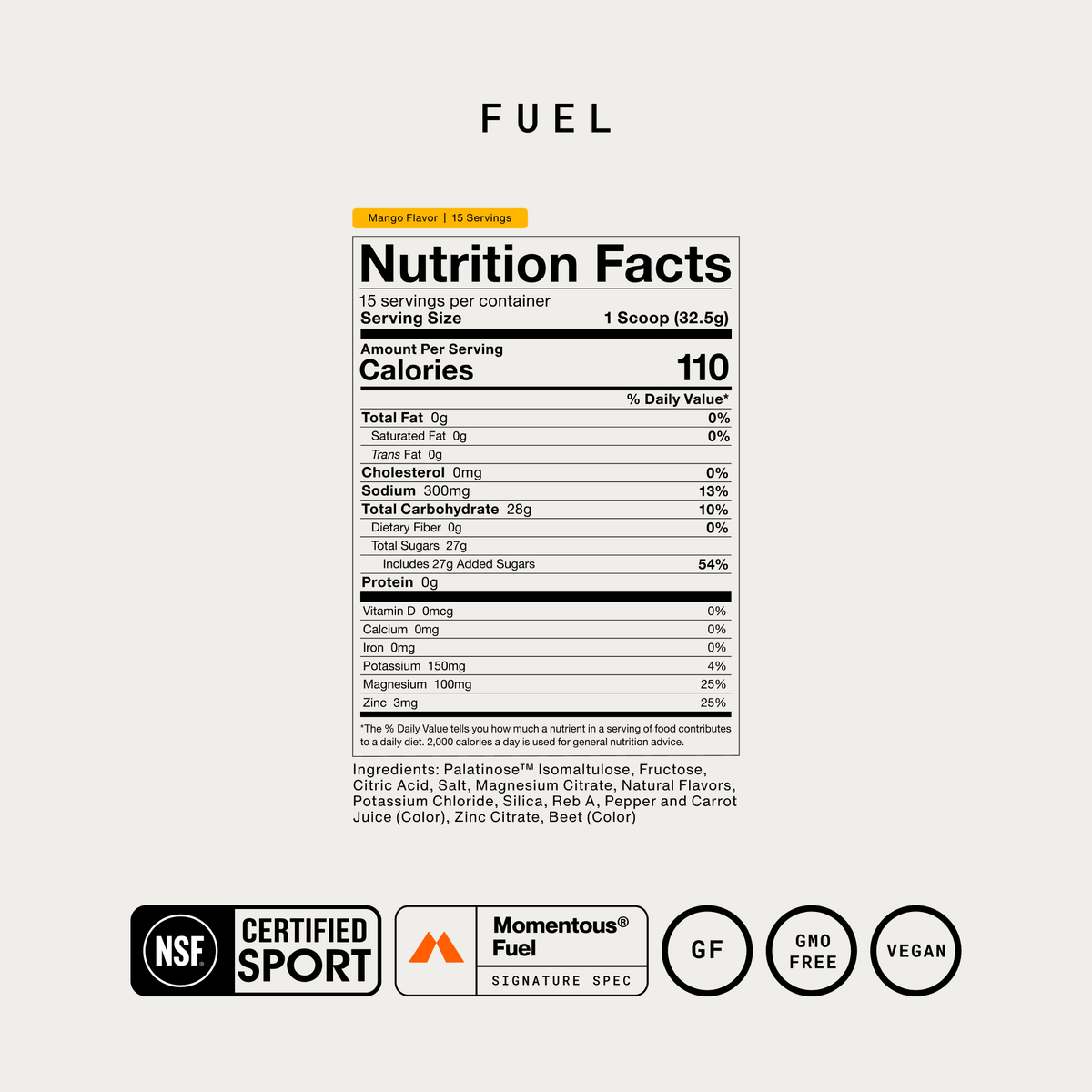 Momentous Fuel Mango Carbohydrate & Electrolyte Powder | 15 Servings — Supplement Facts 2.png
