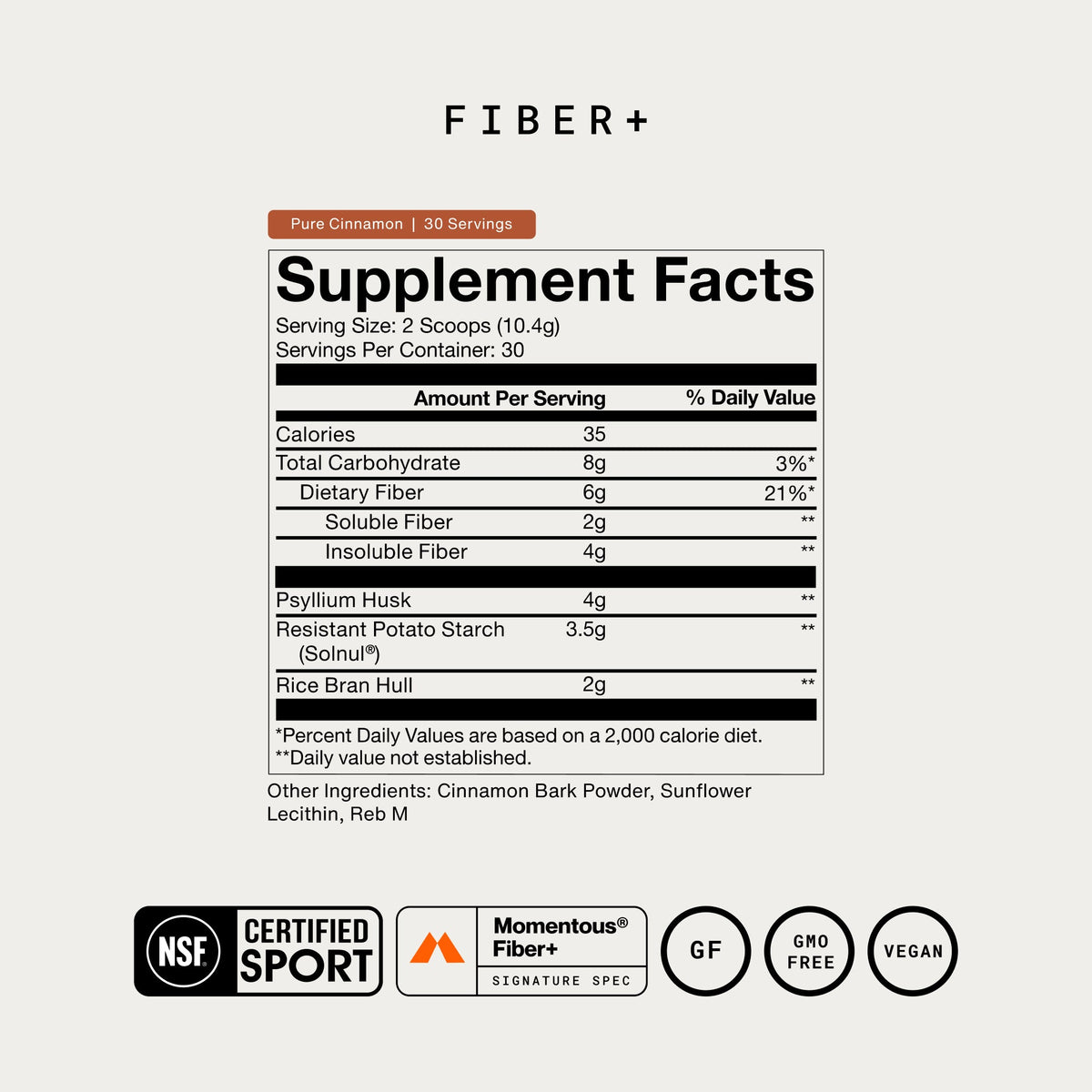 Momentous Fiber+ Pure Cinnamon Supplement Facts