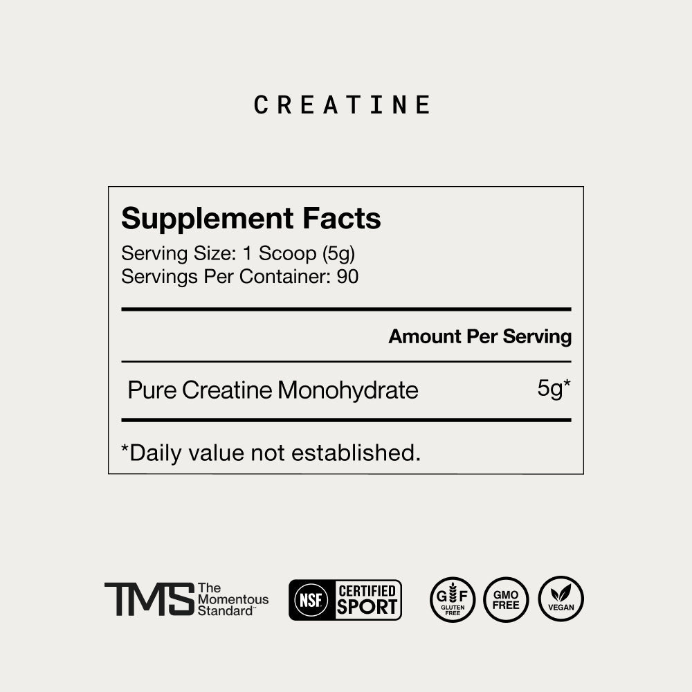 Momentous Creatine Monohydrate Powder (90 Serving Jar) - NSF Certified For Sport
