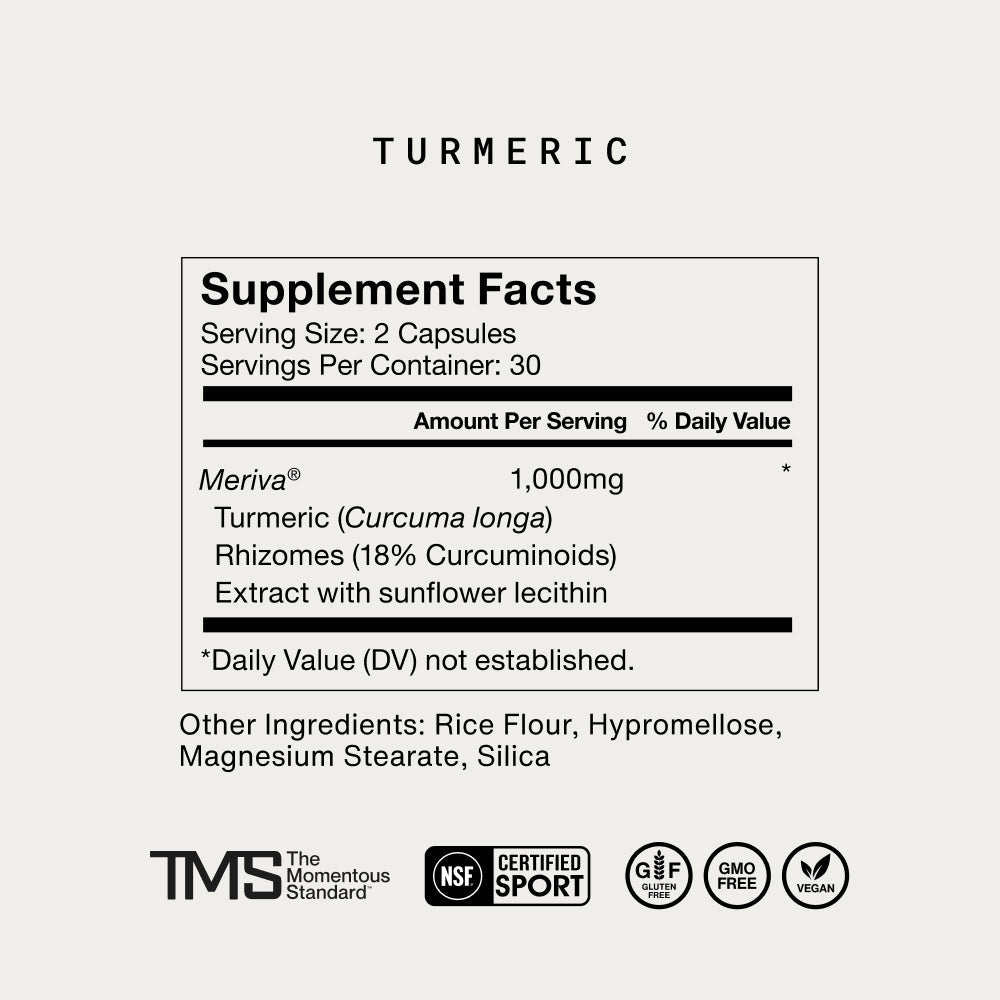 Momentous Turmeric with Meriva® 1,000 mg | 60 Capsules — Supplement Facts and ingredients
