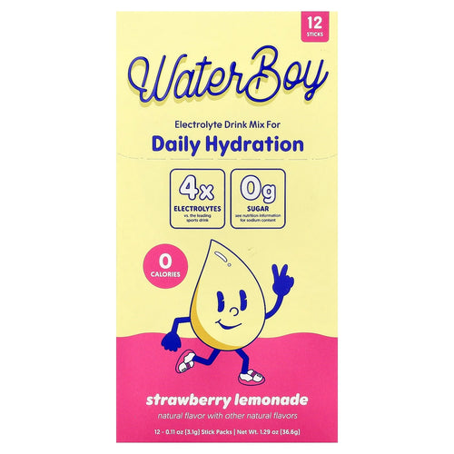 Waterboy Daily Hydration Electrolyte Drink Mix - 12 Sticks (Strawberry Lemonade)