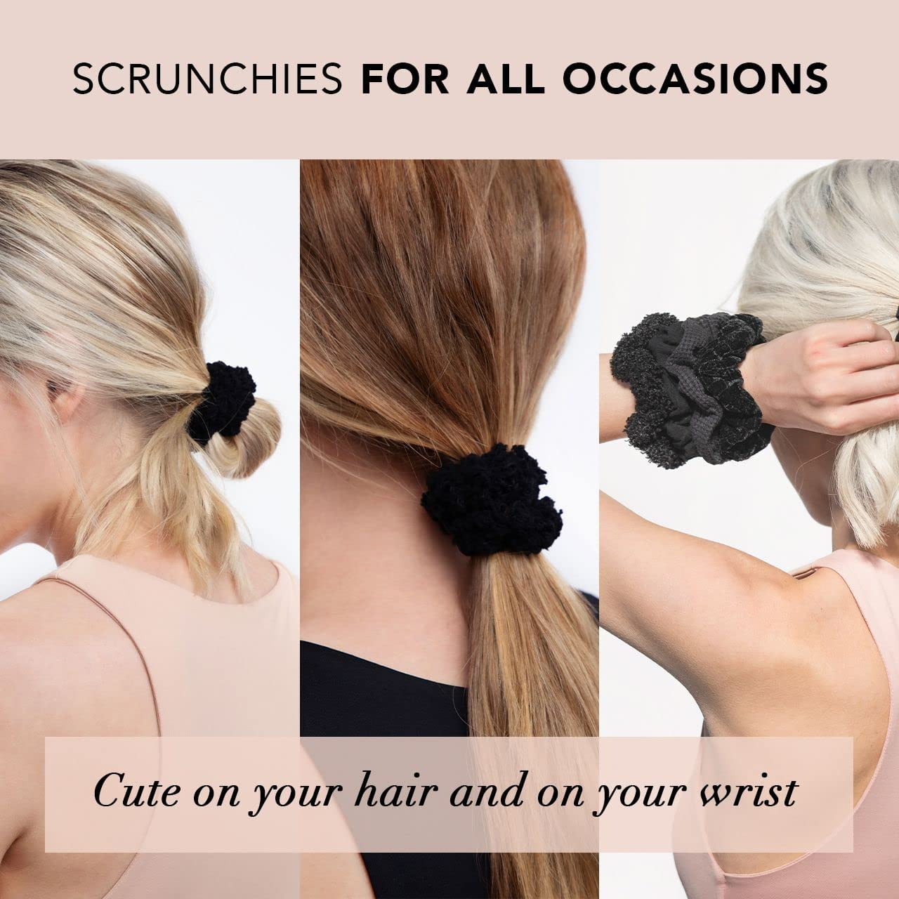 Kitsch Assorted Textured Scrunchies 5pc - Black
