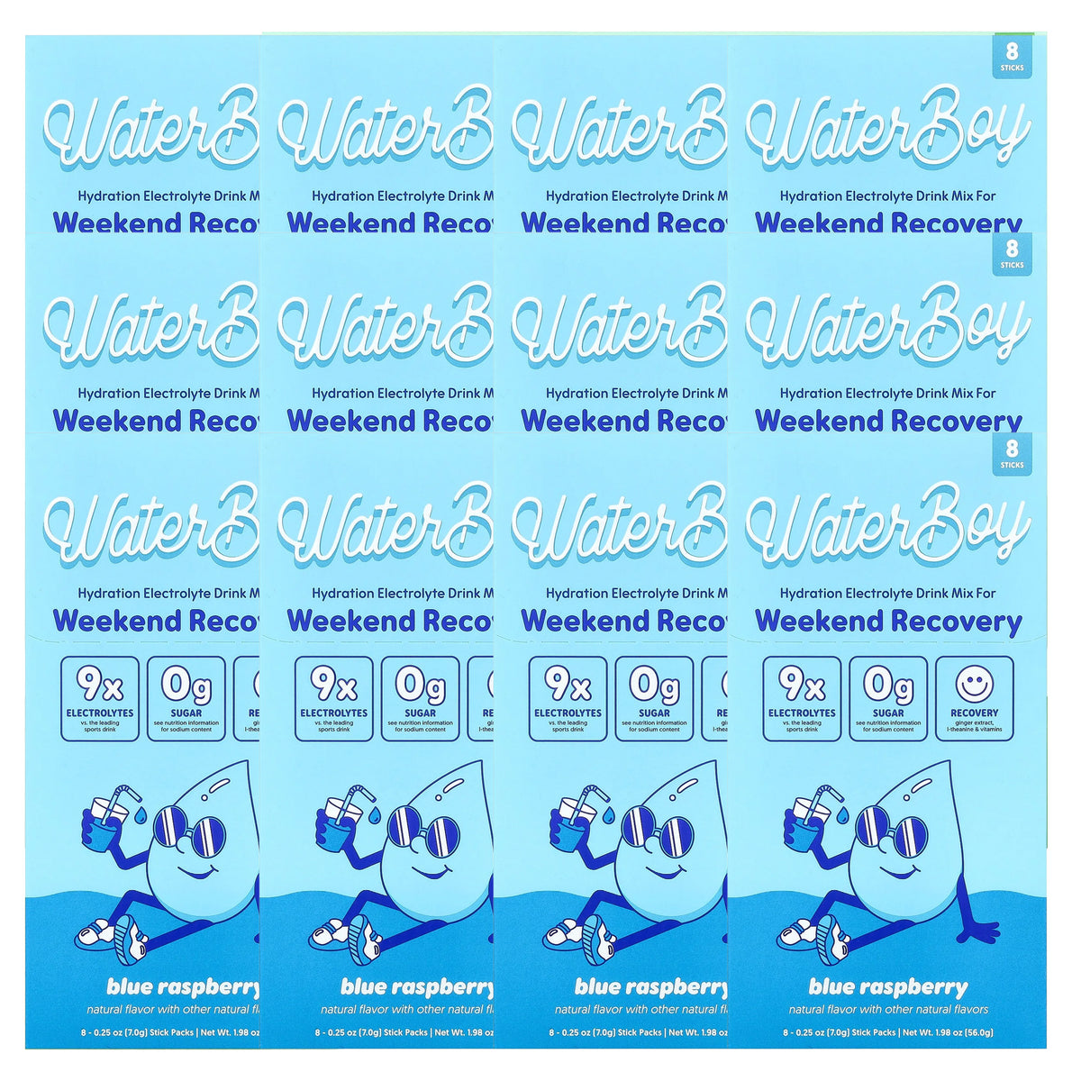 Waterboy Hydration Blue Raspberry Waterboy Blue Raspberry Electrolyte Recovery - 8 Sticks – Pharmalynk ...