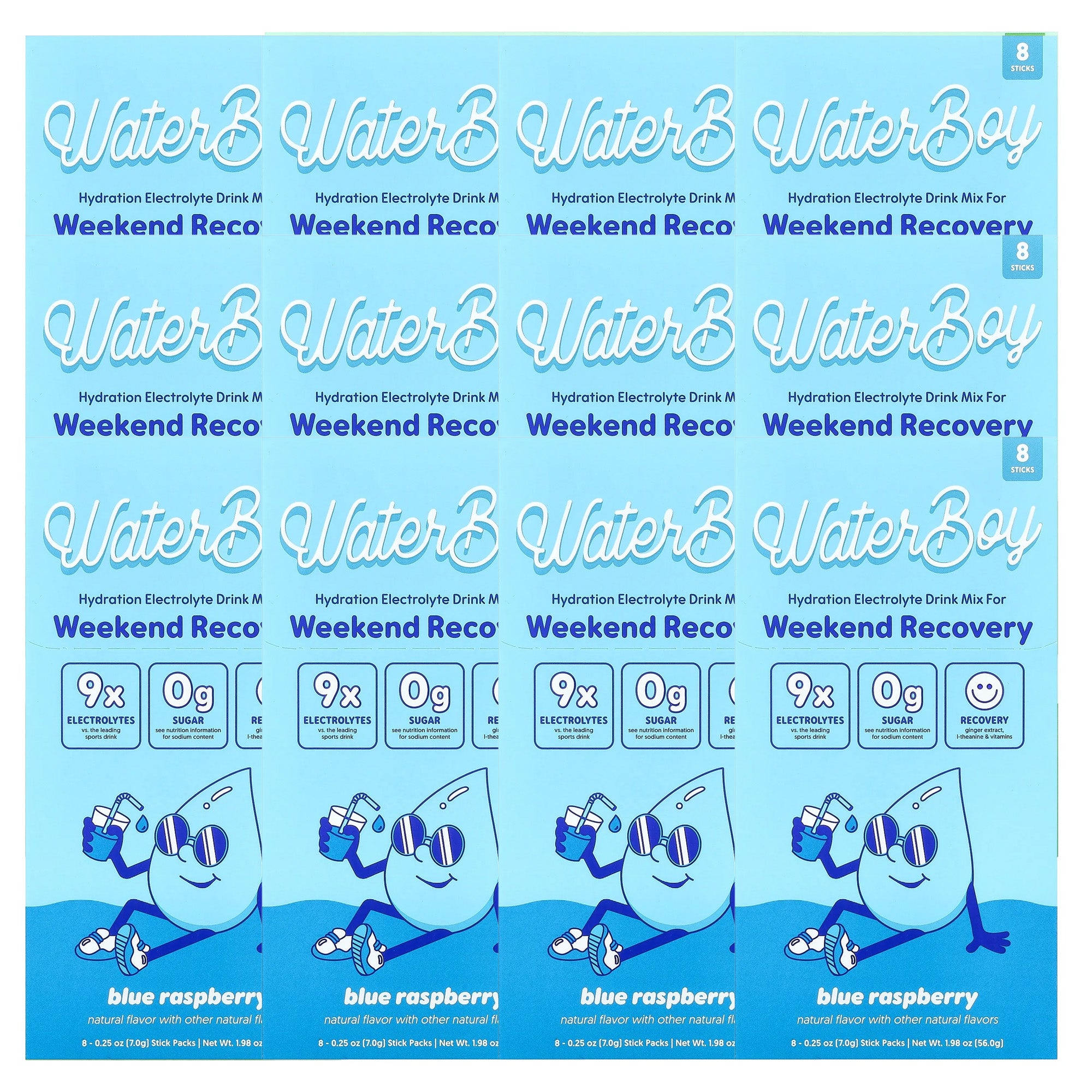 Waterboy Weekend Recovery Electrolyte Drink Mix - 8 Sticks (Blue Raspberry)