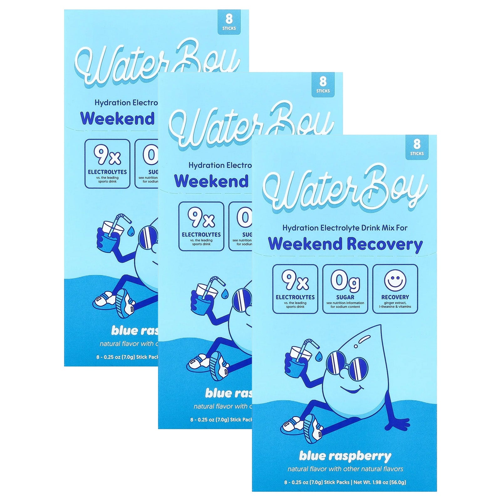 Waterboy Weekend Recovery Electrolyte Drink Mix - 8 Sticks (Blue Raspberry)