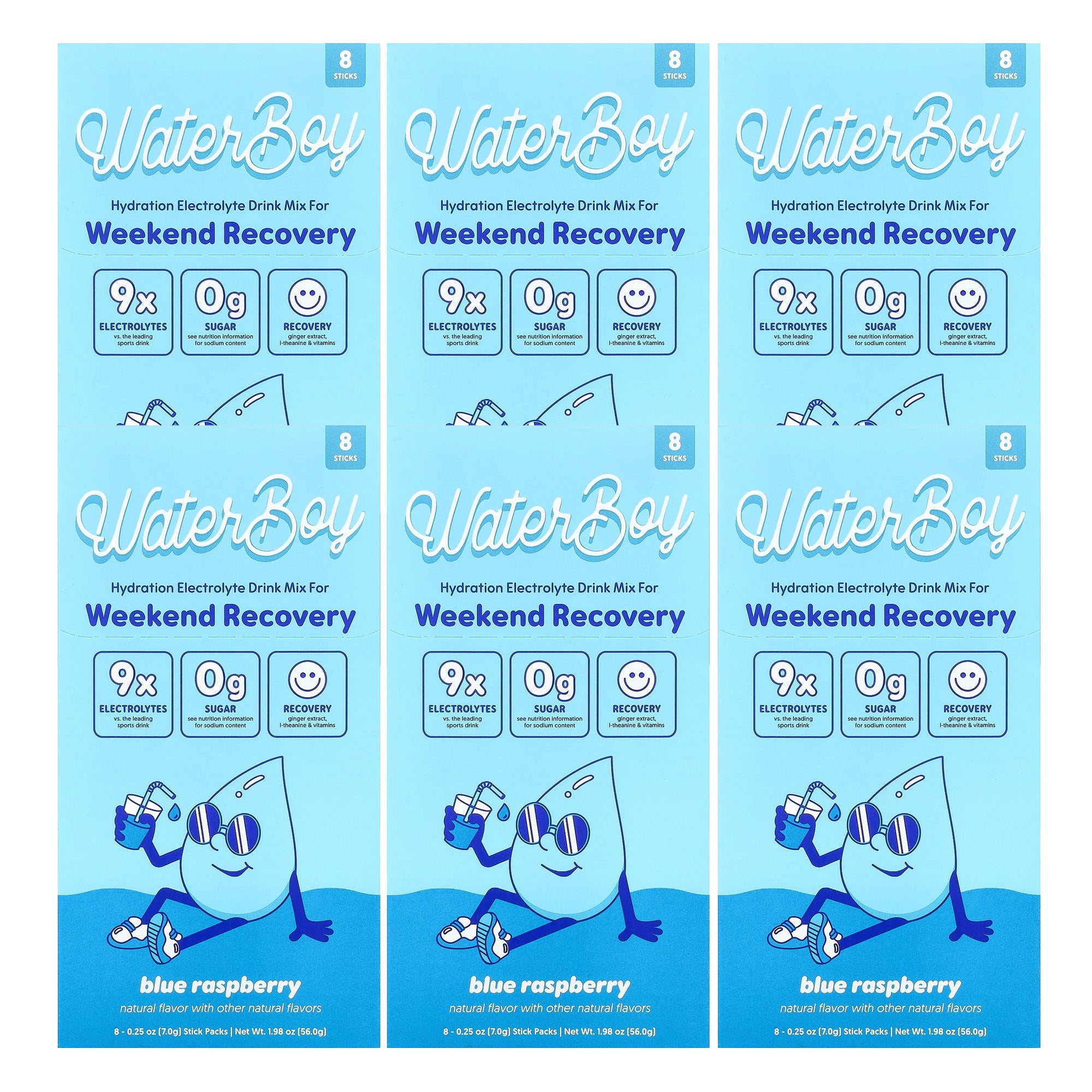 Waterboy Weekend Recovery Electrolyte Drink Mix - 8 Sticks (Blue Raspberry)