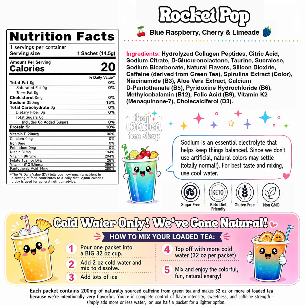 The Loaded Tea Shop Functional Energy Tea Packs (Rocket Pop)