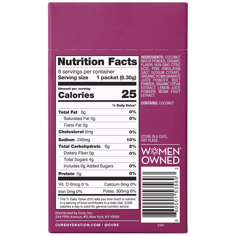 Cure Hydration Electrolyte Drink Mix (8 Packets) – Berry Pomegranate