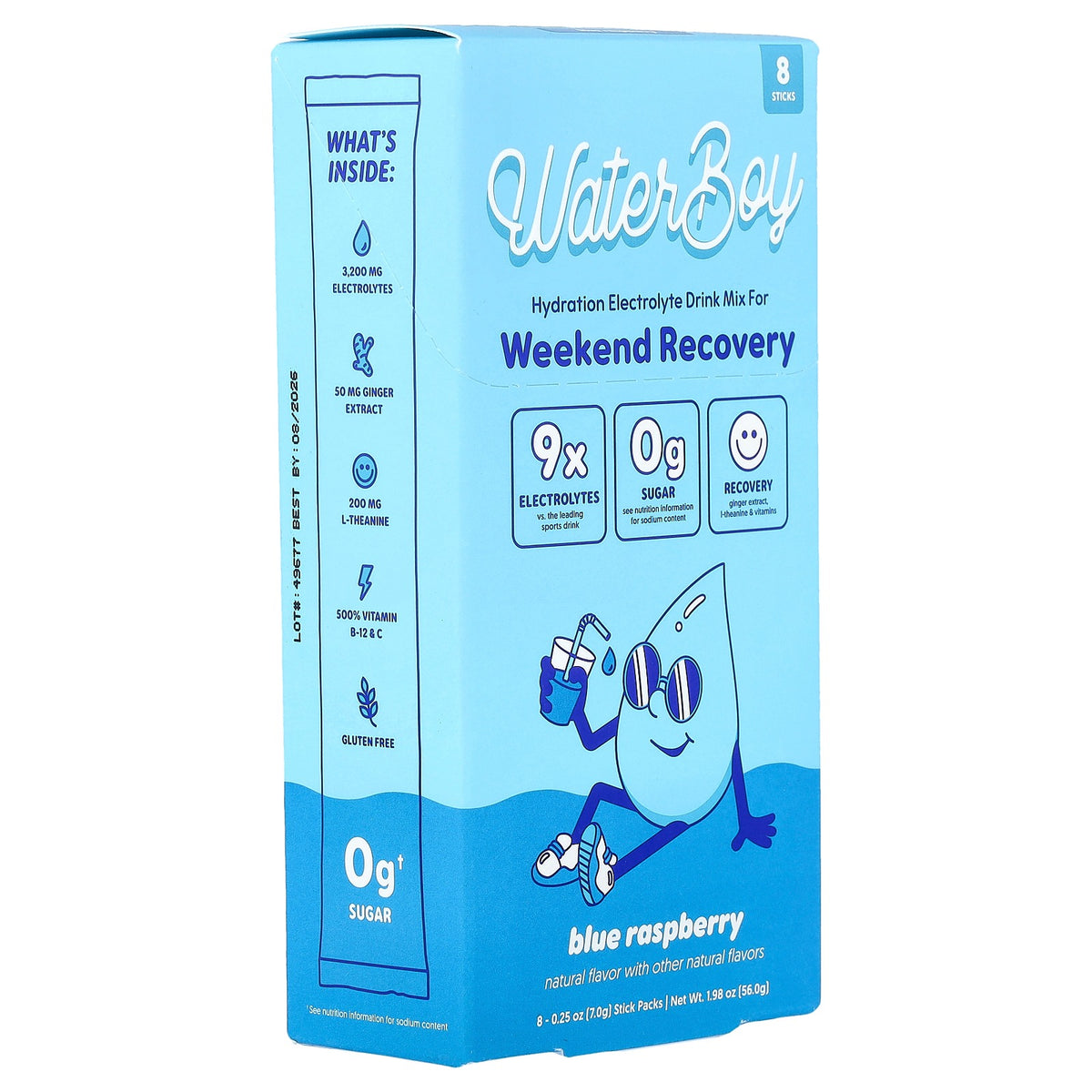 Waterboy Hydration Blue Raspberry Waterboy Blue Raspberry Electrolyte Recovery - 8 Sticks – Pharmalynk ...