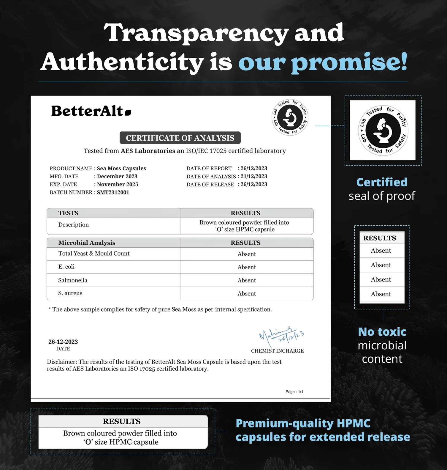 BetterAlt Sea Moss w/Black Seed Oil, Ashwagandha & Black Pepper (120 Capsules)