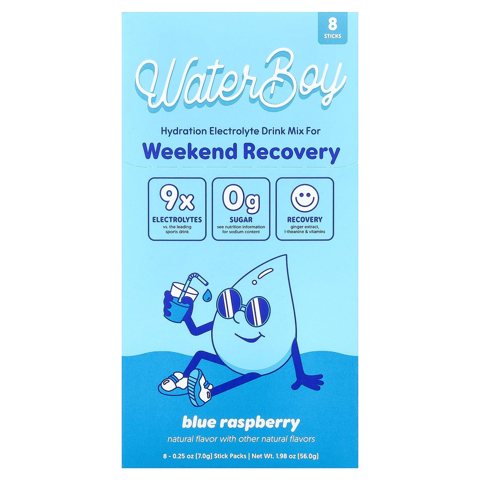 Waterboy Weekend Recovery Electrolyte Drink Mix - 8 Sticks (Blue Raspberry)