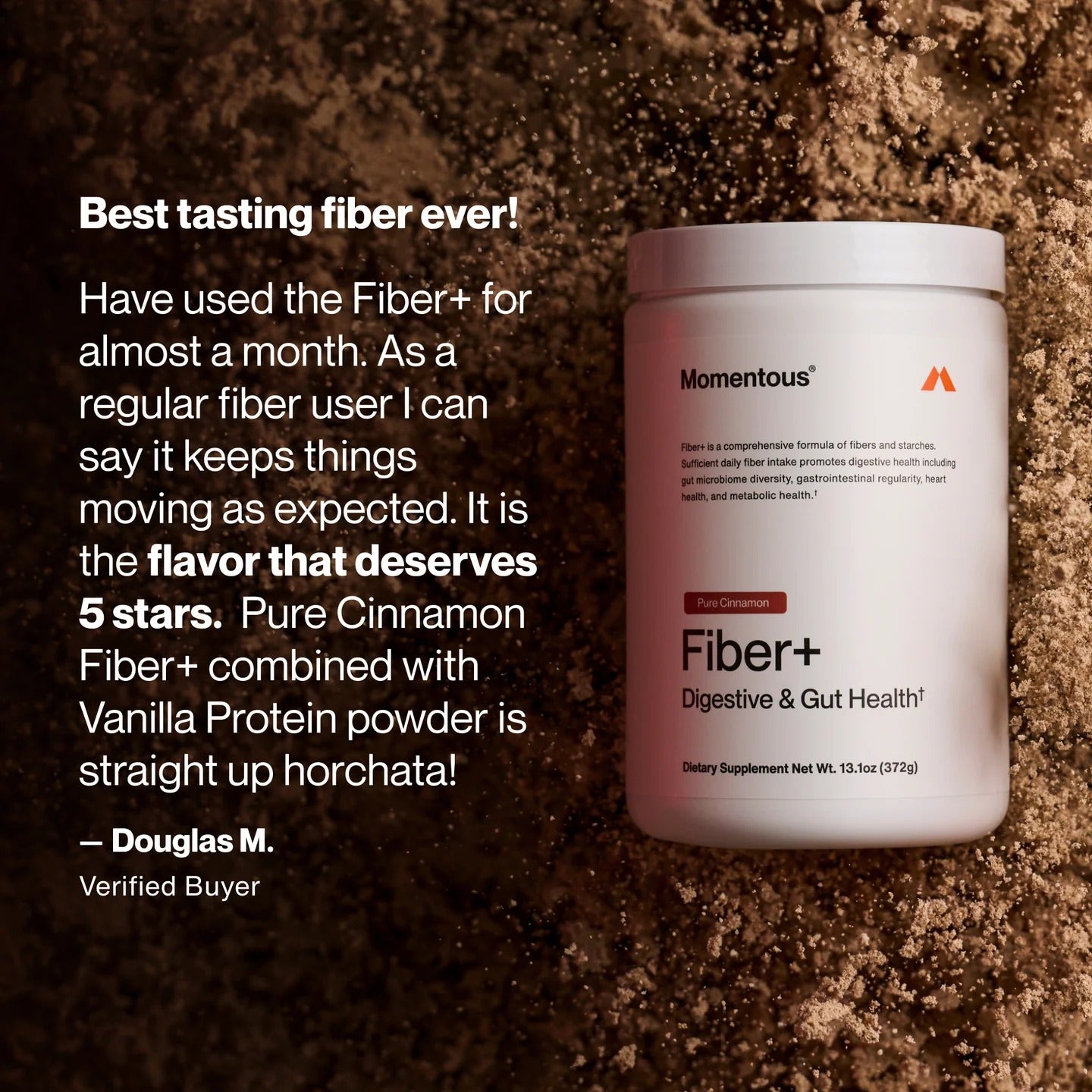 Momentous Fiber+ Prebiotic Fiber Powder (30 Serving Jar) - NSF Certified For Sport