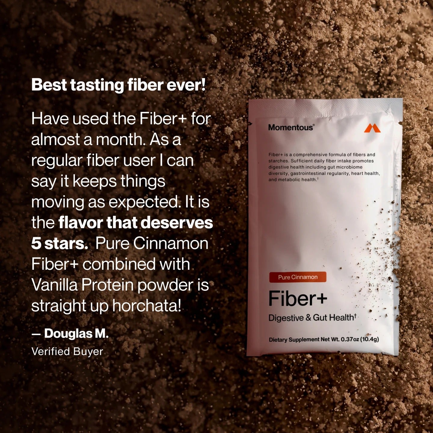 Momentous Fiber+ Prebiotic Fiber Powder (10-Travel-Packs) - NSF Certified For Sport