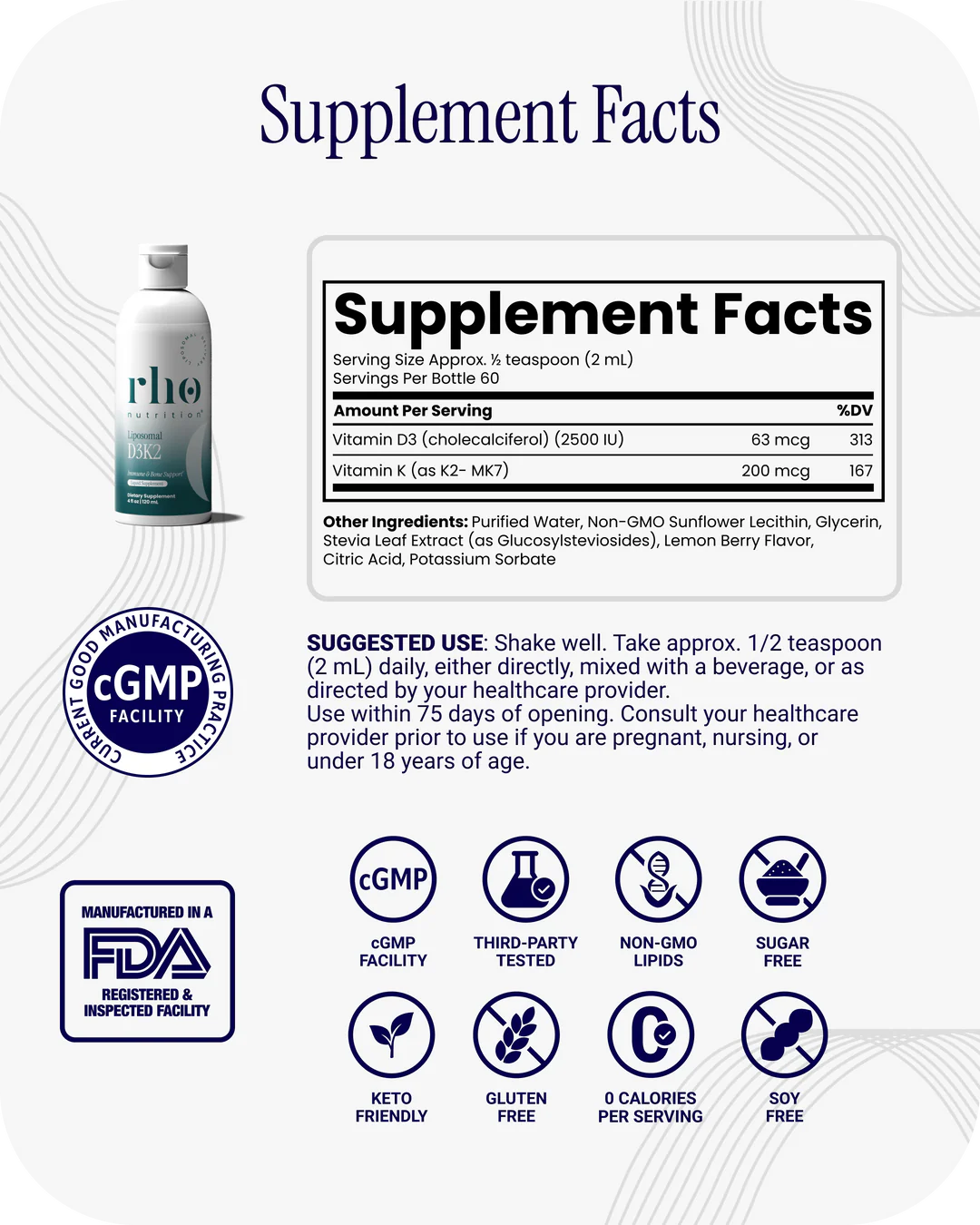 Rho Nutrition Liposomal D3K2 (30 Servings)