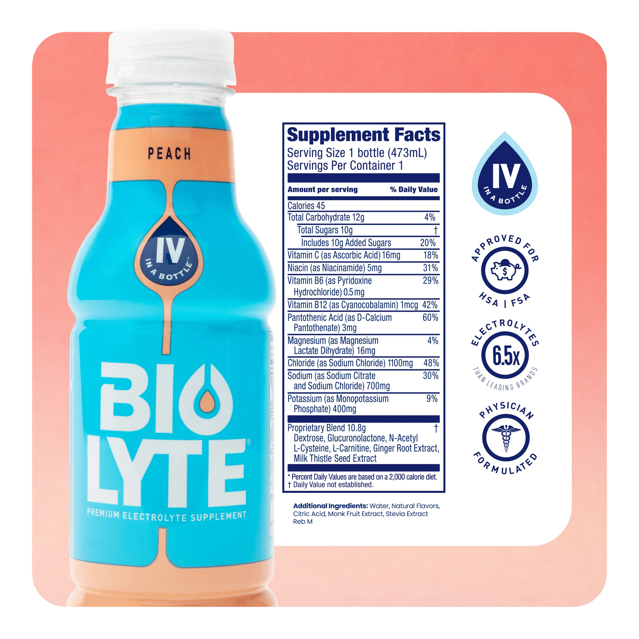 BIOLYTE® Hydration Electrolyte Drink (Peach)