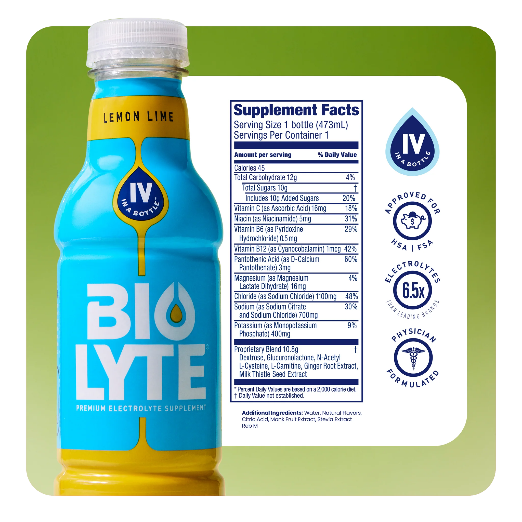 BIOLYTE® Hydration Electrolyte Drink (Lemon Lime)