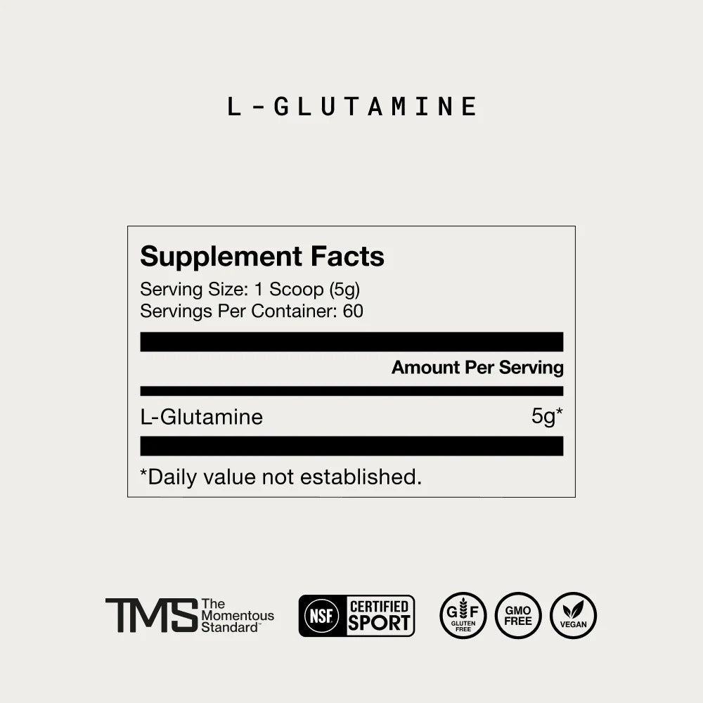 Momentous L-Glutamine Powder 5g, Gut & Recovery Support | 60 Servings