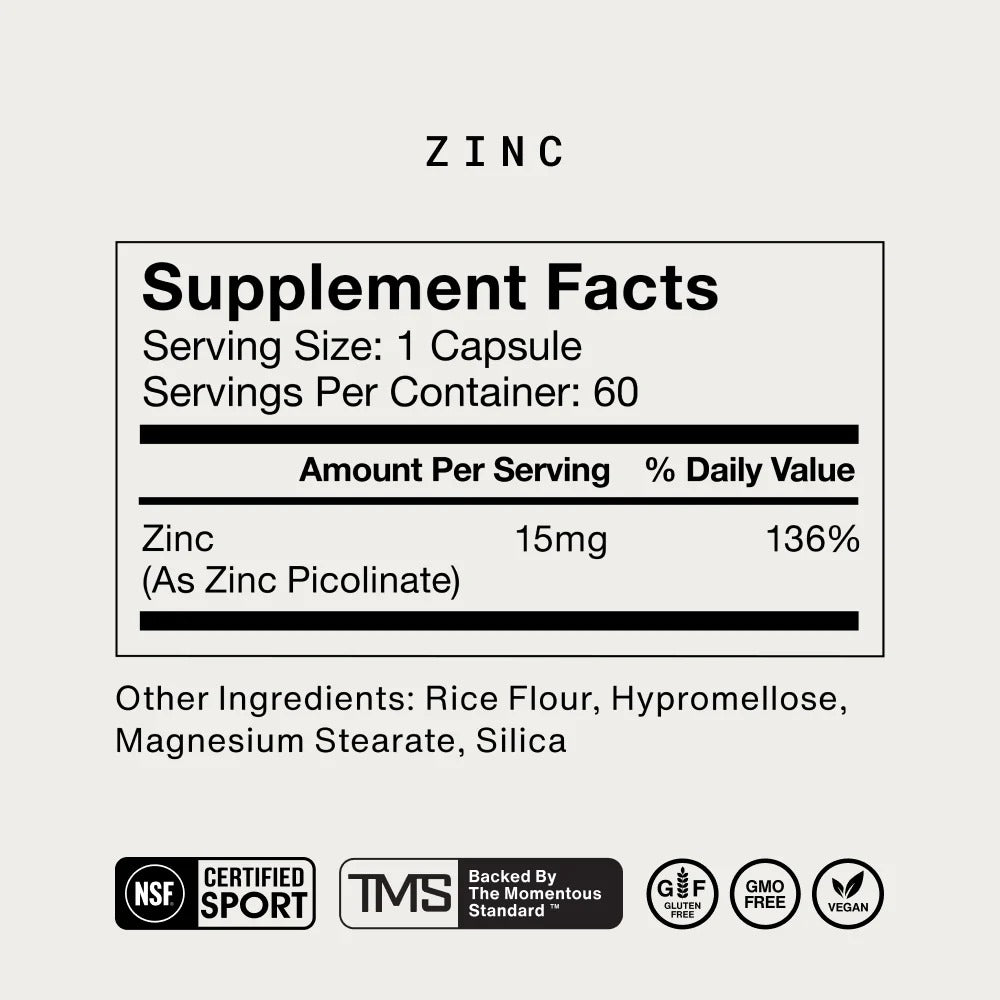Momentous Zinc Picolinate 15 mg Capsules, Immune Support (60 Count)