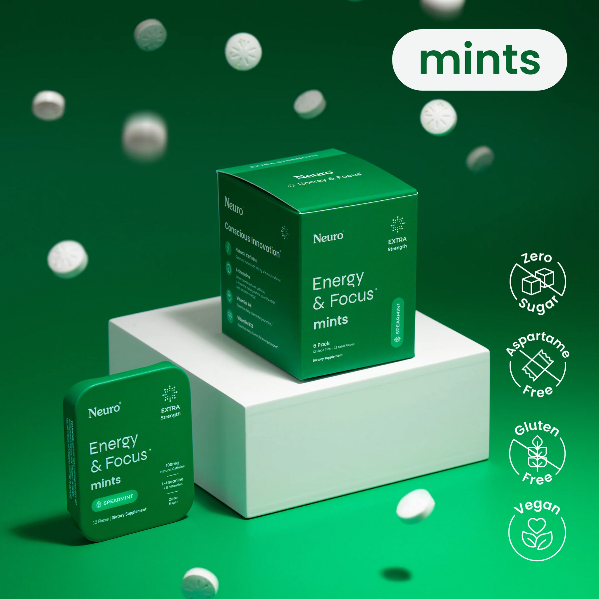 Neuro Energy & Focus Mints (Spearmint) - 6 & 12 Pack - HSA/FSA
