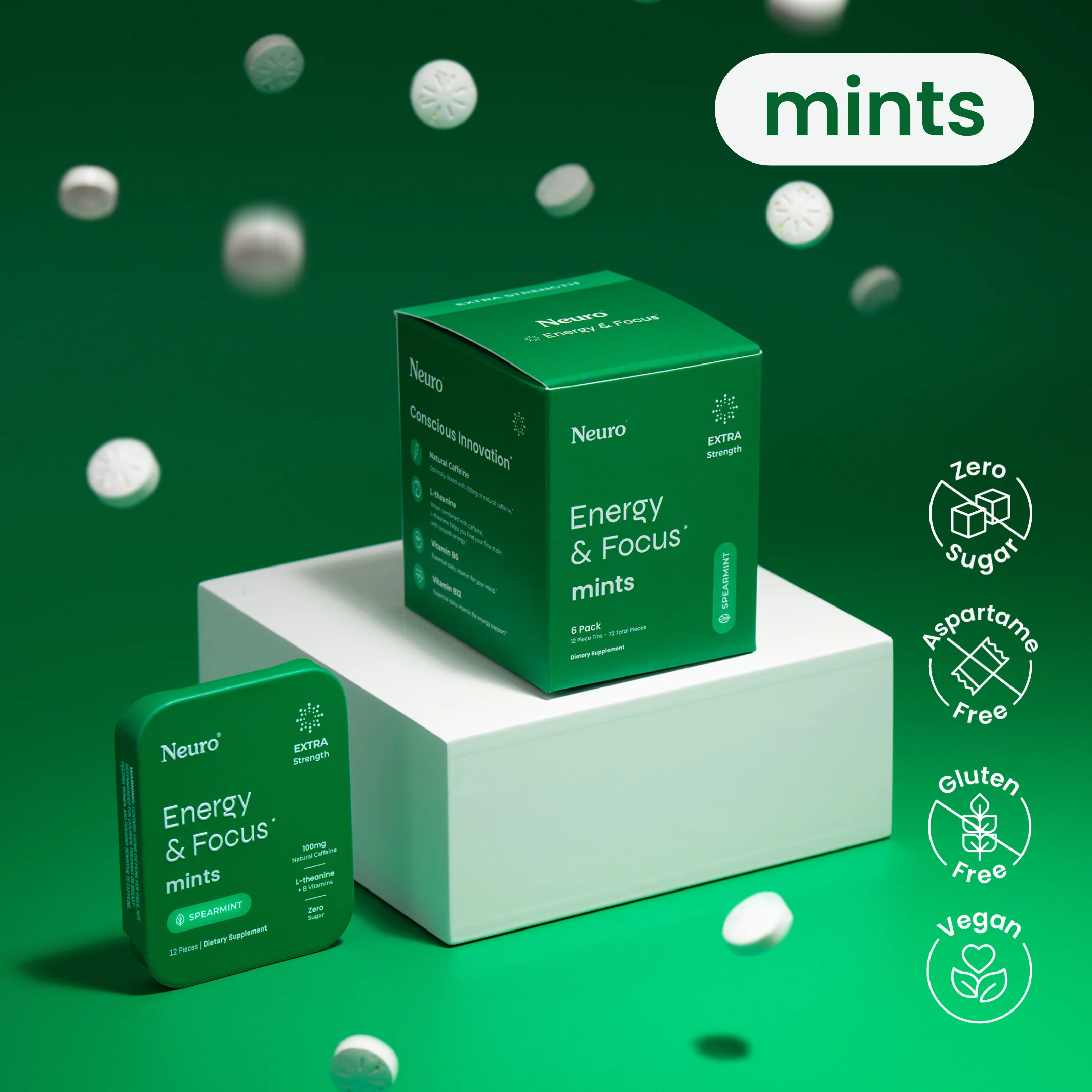 Neuro Energy & Focus Mints (Spearmint) - 6 & 12 Pack - HSA/FSA ...