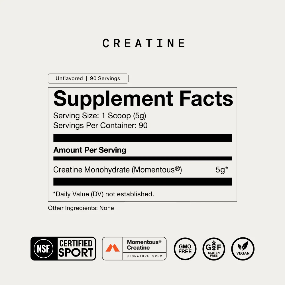 Momentous Creatine Monohydrate Powder (90 Serving Jar) - NSF Certified For Sport