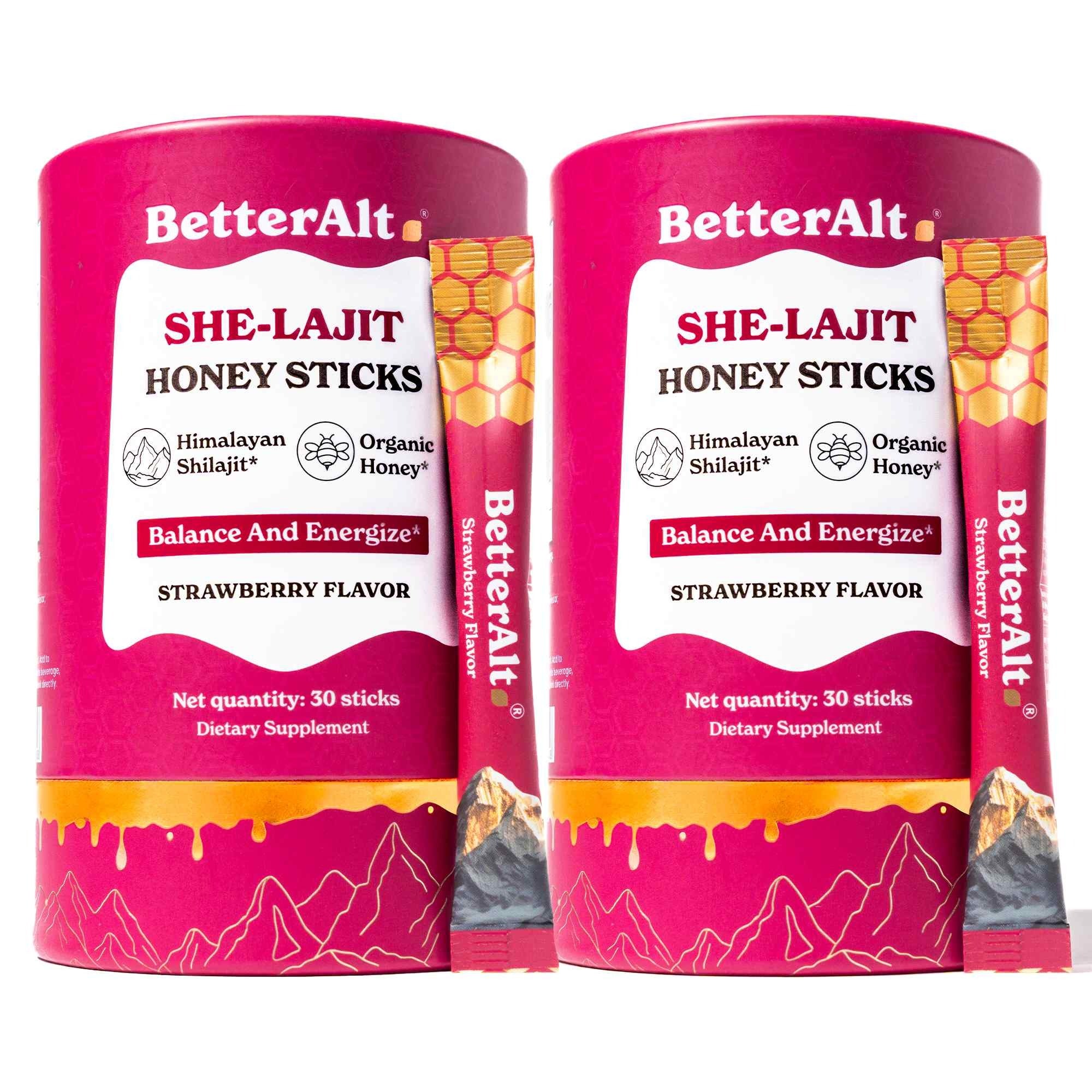 BetterAlt Women's SHE-Lajit Honey Sticks for Hormonal Balance & Energy (Strawberry)