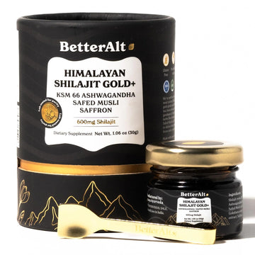 BetterAlt GOLD+ Himalayan Shilajit Resin + KSM-66 Ashwagandha + Safed Musli + Saffron (600mg Shilajit)