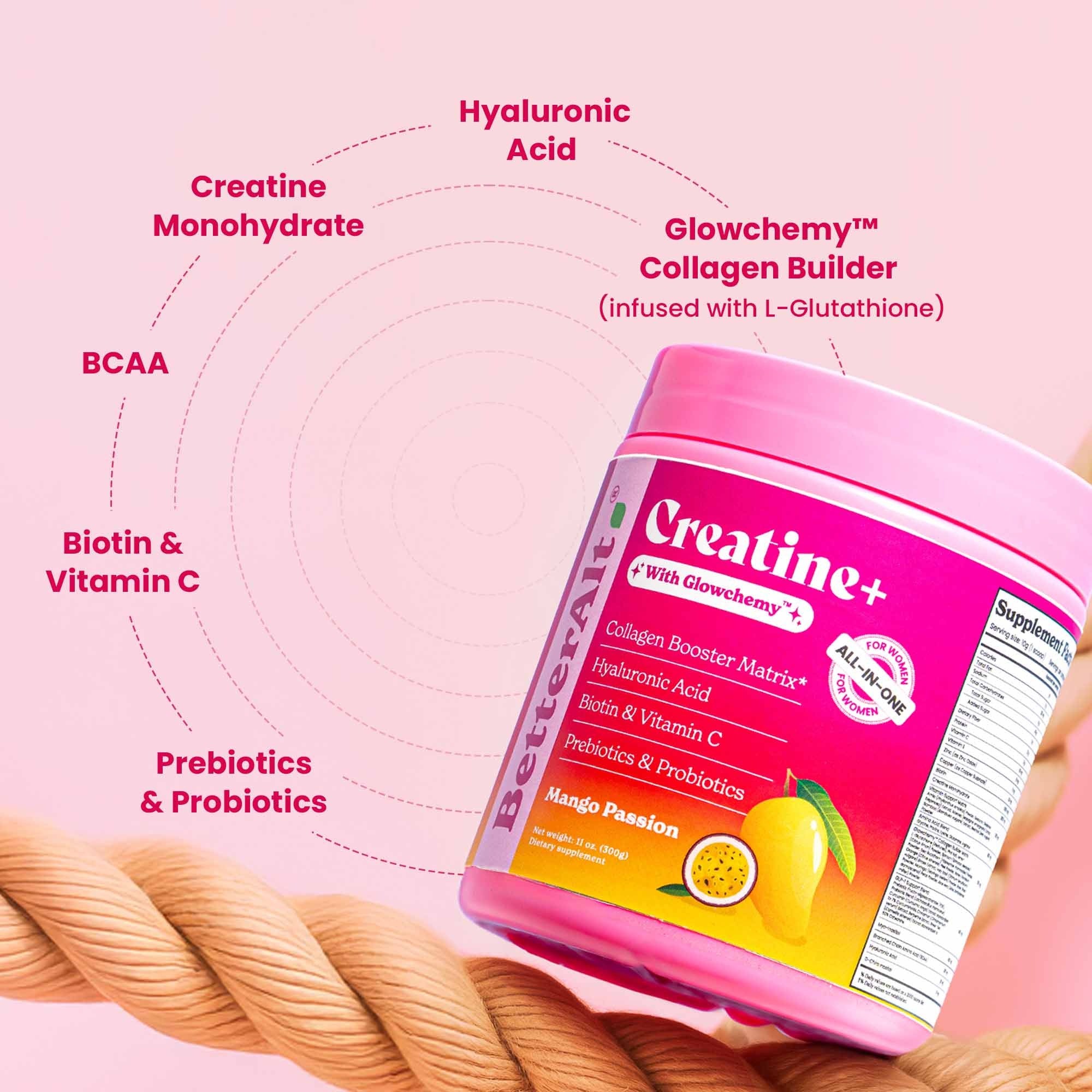 BetterAlt Creatine+ with Glowchemy™ - All in One Formula for Women (Mango Passion)