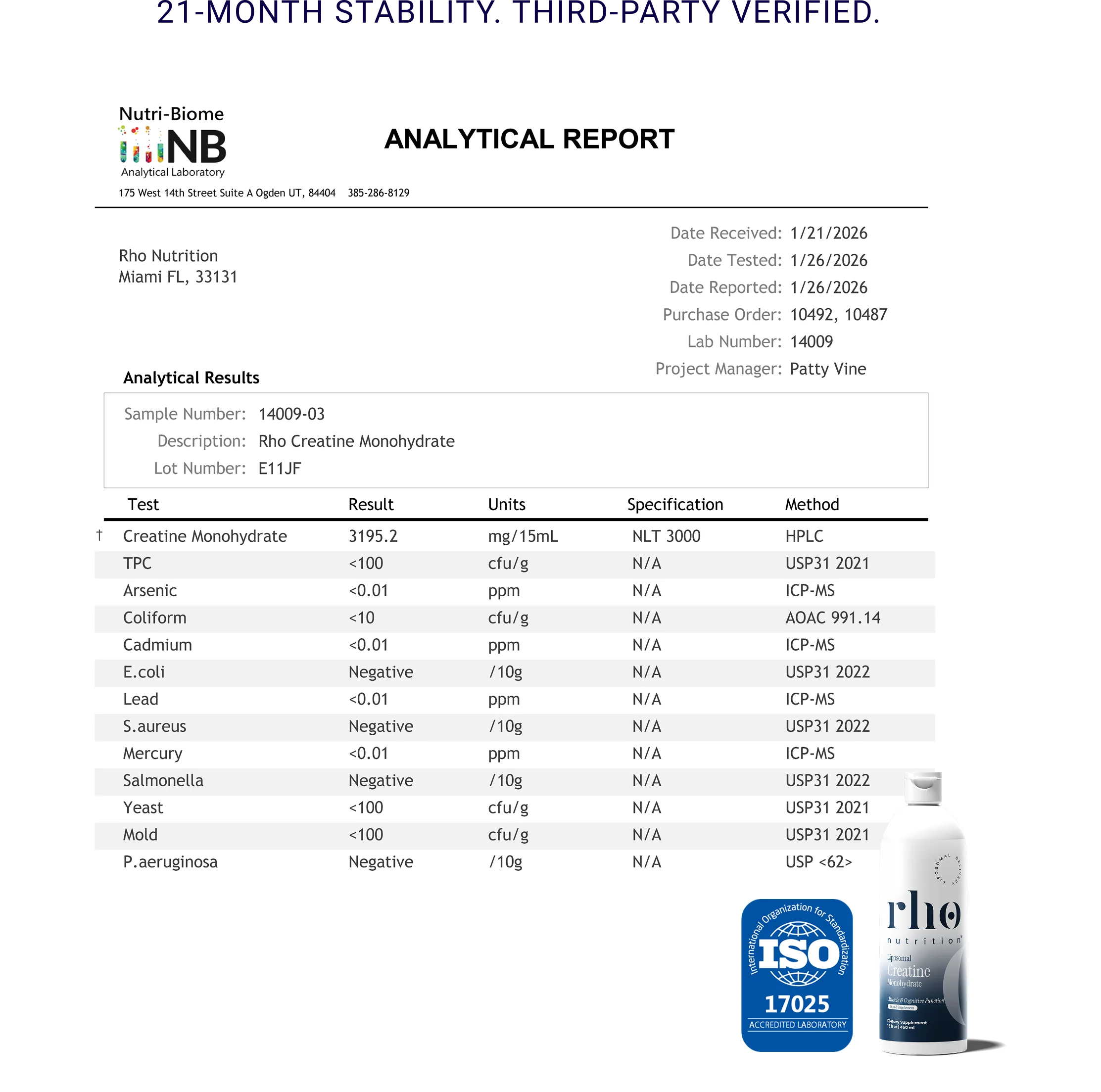 Rho Nutrition Liposomal Creatine Monohydrate (30 Servings)