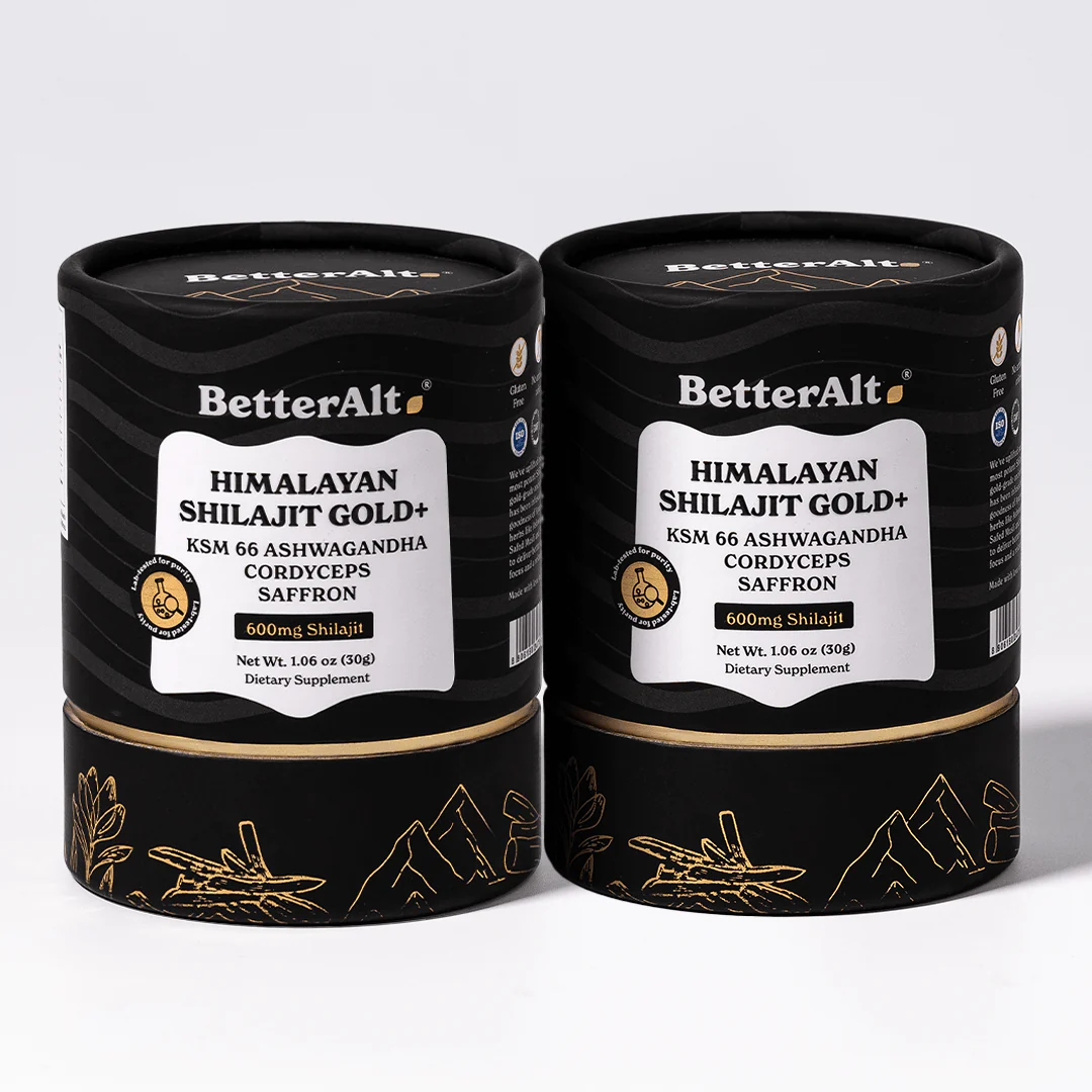 BetterAlt GOLD+ Himalayan Shilajit Resin + KSM-66 Ashwagandha + Safed Musli + Saffron (600mg Shilajit)