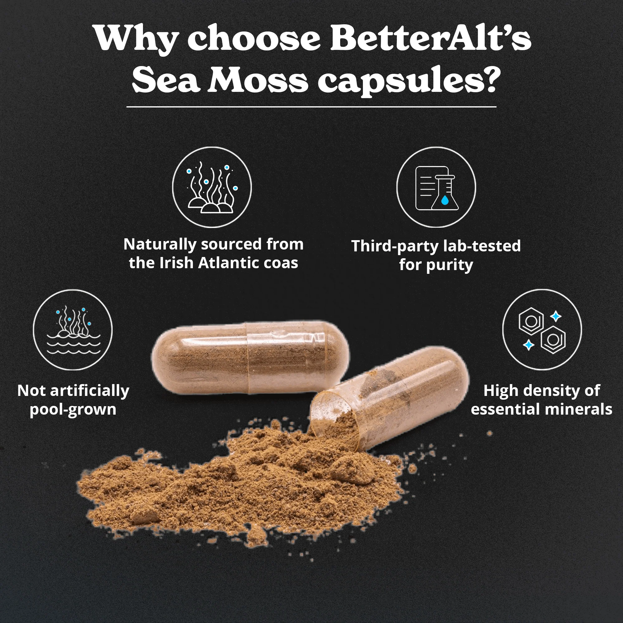 BetterAlt Sea Moss w/Black Seed Oil, Ashwagandha & Black Pepper (120 Capsules)