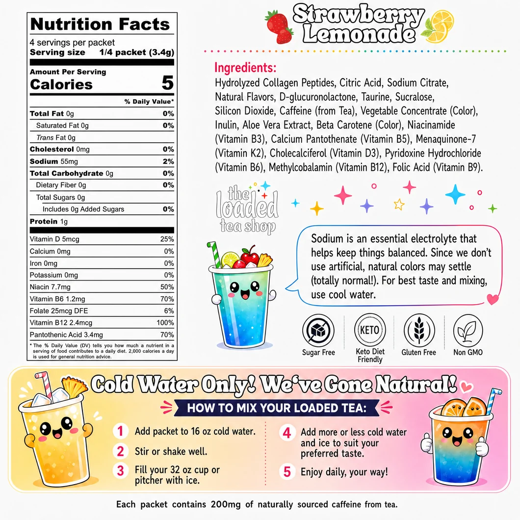 The Loaded Tea Shop Functional Energy Tea Packs (Strawberry Lemonade)