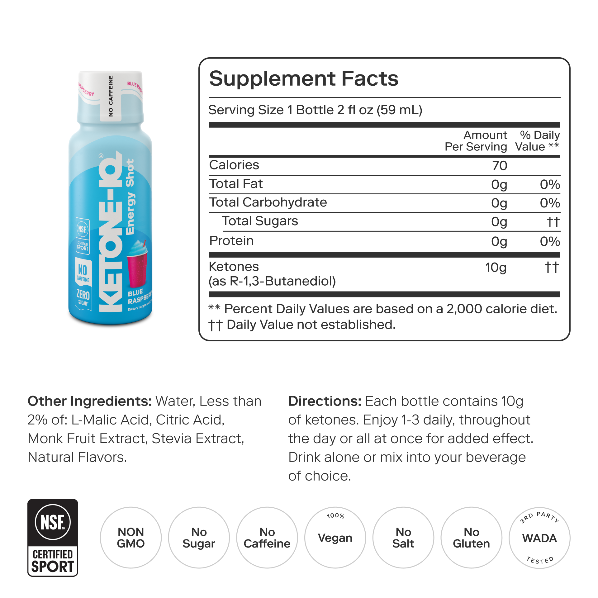 Ketone-IQ No Caffeine High Performance Energy Shot (Blue Raspberry)