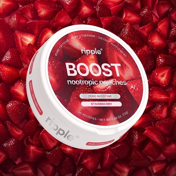 ripple⁺ Nootropic Pouches Caffeine & L-Theanine (Boost Strawberry)